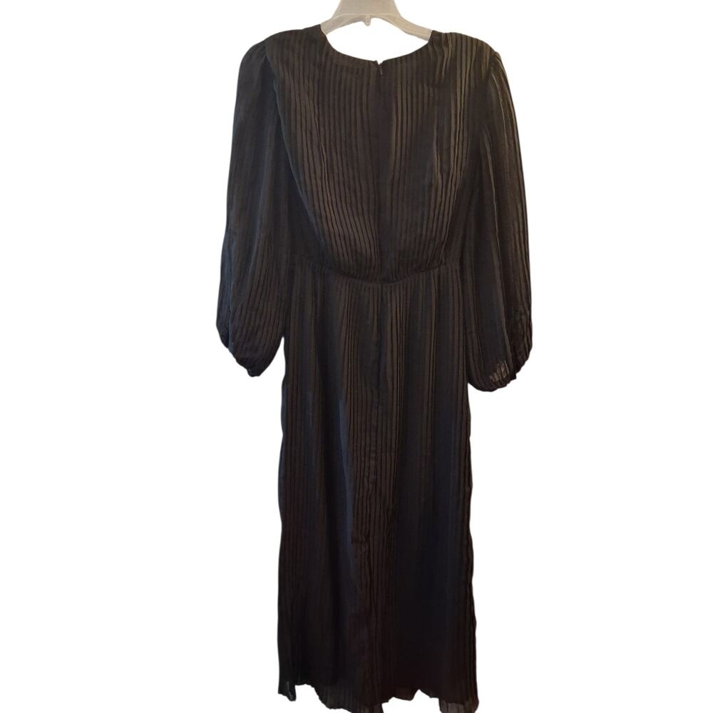Zara Black Long-Sleeve Pleated Wrap Midi Dress XS Minimalist Capsule Classic - Picture 4 of 7